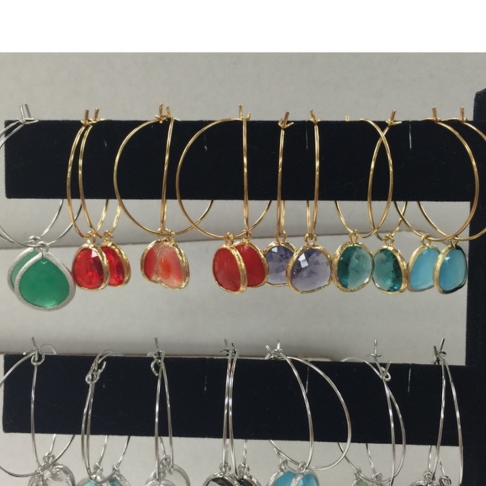 Real Semi Precious or Austrian Cut Crystal Charm Hoop Earrings-Boutique